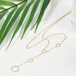 Ion Plating(IP) 304 Stainless Steel Ring Tassel Pendant Cable Chain Necklaces for Women&nbsp;NJEW-P320-04G