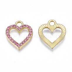 合金チャーム  ラインストーン付き  カドミウムフリー＆鉛フリー  ハート  ライトローズ  17x15x2mm  穴：2.5mm&nbsp;PALLOY-S133-017B-LG