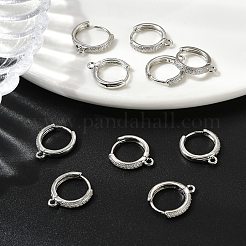 シェグレース 真鍮製マイクロパヴェ クリアキュービックジルコニア フープピアス金具  カドミウムフリー、ニッケルフリー、鉛フリー、ループ付き  プラチナメッキ  15~16x14x2.5mm  穴：1.5mm&nbsp;XGR0155P-95P