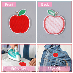 アップルポリエステル＆コットン刺繍糸アイロン接着/縫い付けパッチ16個  布のアップリケ  レッド  46x40.5x1.5mm&nbsp;PATC-CA0001-19B