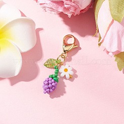 ひまわりのつぼみのアクリルガラスシードビーズペンダント装飾  合金製カニカン付き  ゴールドカラー  ミディアム蘭  40mm&nbsp;HJEW-MZ00229-03
