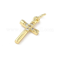 真鍮マイクロパヴェクリアキュービックジルコニアペンダント  クロスチャーム  16KGP本金メッキ  16.5x9.5x2.5mm  丸カン：5.5x1ミリ  内径：3.5mm&nbsp;KK-P350-02B-G