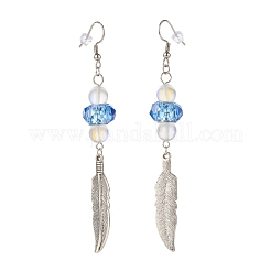 Feather with Round Beads Long Dangle Earrings for Girl Women&nbsp;EJEW-JE04681-01