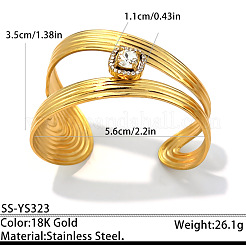 304ステンレススチール製クリスタルラインストーンオープンカフバングル（女性用）  ゴールドカラー  正方形  内径：2.20インチ（5.6cm）&nbsp;WG66922-01