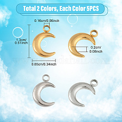 5Pcs 304 Stainless Steel Moon Charms&nbsp;STAS-YW0003-01G