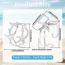 2Pcs 2 Styles  Starfish Alloy Arm Cuff Bangles for Girl Women&nbsp;BJEW-CY0001-05P