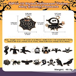 30pcs15スタイルハロウィーンテーマ合金エナメルペンダント  ライトゴールド  混合図形  14~26.5x9.5~26x1.5~1.7mm  穴：1.5~1.8mm  2個/スタイル&nbsp;ENAM-CJ0006-44