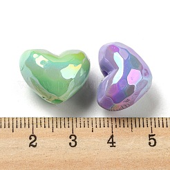 UVメッキ不透明アクリルビーズ  虹色の  多面カットハート  ミックスカラー  14x18x13.5mm  穴：2.5mm&nbsp;X-OACR-E031-09