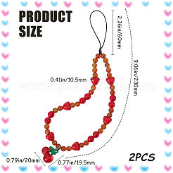瑪瑙、クリスタル、ナイロン、合金の携帯ストラップ  レッド  23cm&nbsp;AJEW-WH20002-55