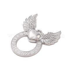 合金ペンダント  ハートチャーム付き翼  プラチナ  42x36x5mm  穴：3mm&nbsp;FIND-M021-12P