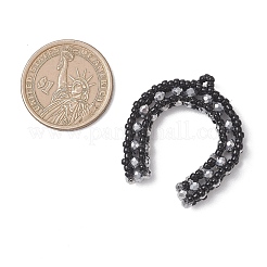 ガラスシードビーズの馬蹄ペンダント  ガラスと  ブラック  35~37x30~32x6~7mm  穴：5mm&nbsp;PALLOY-MZ01179-02