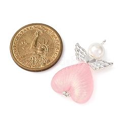 明るい透明なアクリルパーツ  ガラスパールビーズと合金ウィングビーズ付き  エンジェルチャーム  ミックスカラー  38x22x11mm  穴：3mm&nbsp;PALLOY-JF04204-02