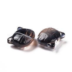 ガラスビーズ  ジュエリー作りのための  猫  ブラック  12.5x14x6.5mm  穴：1mm&nbsp;GLAA-G079-02B