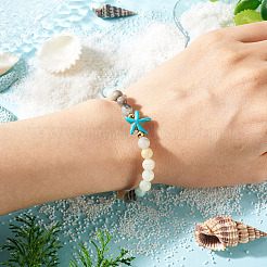 Ocean Dyed Synthetic Turquoise Starfish and Natural Flower Amazonite Round Beaded Anklets for Women&nbsp;AJEW-TA00060