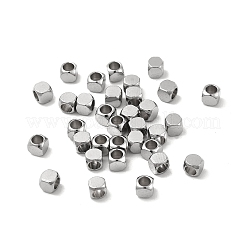 変色しない201ステンレススチールキューブビーズ  ステンレス鋼色  3x3x3mm  穴：2mm&nbsp;STAS-P319-11B-P