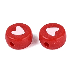 不透明なアクリルビーズ  フラットラウンド＆ハート  クリムゾン  7x3.5~4mm  穴：1.5mm  約3570個/500g&nbsp;AC-N167-03A