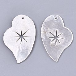 ナチュラルカピスシェルペンダント  スターとハート  リネン  35x21x1~1.5mm  穴：1.6mm&nbsp;SHEL-N026-98