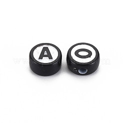 不透明なアクリルビーズ  アルファベット付きのフラットラウンド  ホワイト  10x5mm  穴：2mm&nbsp;X-SACR-S275-01A