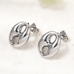 304ステンレススチールスタッドピアス6組  オーバル  ステンレス鋼色  15x13mm&nbsp;EJEW-P340-02P