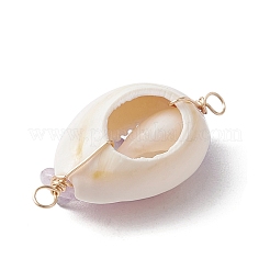 8Pcs 8 Styles Natural Rose Quartz & Tiger Eye & Howlite & Green Aventurine & Gold Rutilated Quartz  & Amethyst & Red Jasper & Aquamarine Copper Wire Wrapped Natural Cowrie Shell Connector Charms&nbsp;PALLOY-JF03493