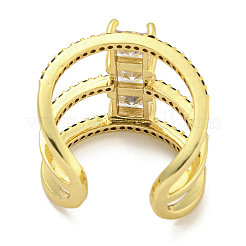 Square Rack Plating Brass Micro Pave Cubic Zirconia Wide Open Cuff Rings for Women&nbsp;RJEW-F162-14G