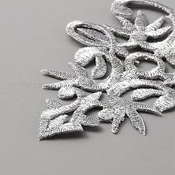花柄のポリエステル製衣類パッチ  メタリック糸にアイロンで刺繍されたアップリケ  銀  90x70x1mm&nbsp;PATC-WH0005-09A-02