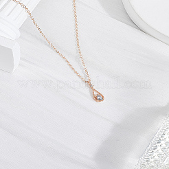 1Pc Alloy Clear Cubic Zirconia Teardrop Pendant Necklaces for Women&nbsp;NJEW-LP0004-14RG