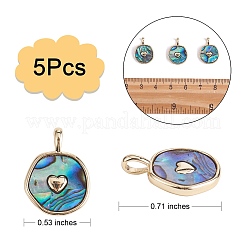 天然アワビシェル/パウアシェルペンダント5個。  18KGP本金メッキ真鍮製パーツとともに  カドミウムフリー＆鉛フリー  長持ちメッキ  フラットラウンドのチャーム  ハート柄  18x13.5x2mm  穴：2x3mm&nbsp;KK-SZ0002-38A