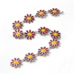 304ステンレススチールフラワーリンクチェーン  エナメル  ハンダ付け  スプールで  レッド  10x1~2mm&nbsp;CHS-C004-04A-P