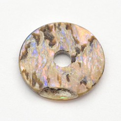 天然パウア貝/アワビ貝のビーズ  ディスク/フラットラウンド  ヒシビーズ  10x1mm  穴：1mm&nbsp;SSHEL-E551-31