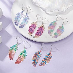 201 Stainless Steel Feather Dangle Earrings&nbsp;EJEW-JE05265