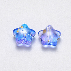 スプレープリントガラスビーズ  スター  カラフル  8x8.5x4mm  穴：1mm&nbsp;GLAA-R211-04-F04
