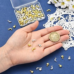 120本4スタイルアロイペンダント  月と星のチャーム  ミックスカラー  8.5~10x6x2.5mm  穴：1.4~1.6mm  30個/スタイル&nbsp;FIND-YW0012-49