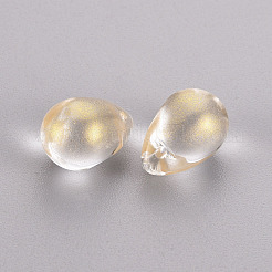 透明スプレー塗装ガラスチャーム  グリッターパウダー付き  ティアドロップ  淡黄色  14x10x9.5mm  穴：1mm&nbsp;GLAA-T016-37-D01
