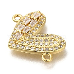 Rack Plating Brass Micro Pave Clear Cubic Zirconia Heart Links Connector Charm&nbsp;KK-P287-52G-02