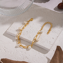 304 Stainless Steel Paperclip Chain & Natural Freshwater Pearl Potato Beads Link Bracelets&nbsp;HP1168