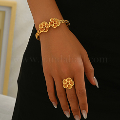 Elegant Middle Eastern Brass Flower Cuff Ring & Bangle Set for Women&nbsp;CW9871