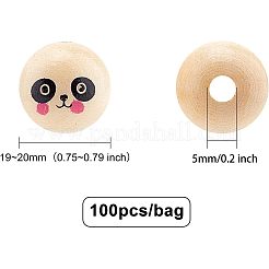 天然木ヨーロッパビーズ  ワックスとプリント  染色されていない  大穴ビーズ  パンダ柄のラウンド  ナバホホワイト  19~20mm  穴：5mm  約100個/袋&nbsp;WOOD-PH0009-34-01B