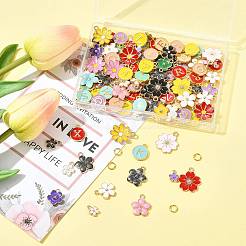 132本合金エナメルペンダント  さくらの花  200個の真鍮製オープン丸カン付き  ミックスカラー  14x12x2mm  穴：1.5mm&nbsp;DIY-FS0009-12