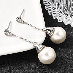 925 Sterling Silver Clear Cubic Zirconia Round Dangle Stud Earrings&nbsp;EJEW-L300-03P