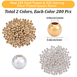 400個2色真鍮スペーサービーズ  長持ちメッキ  ラウンド  ミックスカラー  4x3.5mm  穴：1.6mm  200個/ coor&nbsp;KK-BBC0023-58B