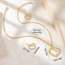 ハート合金クリスタルラインストーンペンダントネックレス＆ダングルピアスセット  ゴールドカラー  40x23mm&nbsp;FS-WG8597C-01