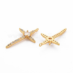 ブラスクリアキュービックジルコニアチャーム  ニッケルフリー  クロス  18KGP本金メッキ  23x13x4mm  穴：1mm&nbsp;LS-KK-N233-106-NF
