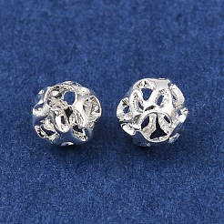 真鍮ビーズ  中空ラウンド  銀  4x3.5mm  穴：1.4mm&nbsp;KK-H250-03A-S