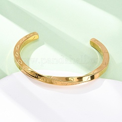 いつも私の心に 304 ステンレススチール製カフバングル（女性用）  ねじれた  イオンプレーティング（ip）  18KGP本金メッキ  1/4インチ（0.5cm）  内径：1-3/4インチ（4.55cm）x2-1/2インチ（6.3cm）&nbsp;BJEW-D361-01G
