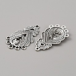 チベットスタイルの亜鉛アオリーシャンデリアコンポーネントリンク  アンティークシルバー  ティアドロップ  40x22x3mm  穴：1.6mm  2個/セット&nbsp;FIND-WH0152-305E