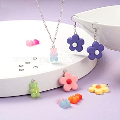 198個のDIYかわいいレジンイヤリングジュエリーキット  クマと花のペンダントを含む  ステンレス鋼のフレンチフックピアス＆フープピアス＆丸カン  ミックスカラー&nbsp;DIY-LS0001-07