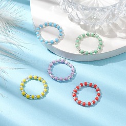 Glass Seed Beads Stretch Rings for Women&nbsp;RJEW-JR00690