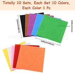 10色ボン織りフェルト生地10枚  DIY工芸品  正方形  ミックスカラー  101x101x1mm  1pc /カラー&nbsp;DIY-WH20048-053