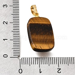 天然石タイガーアイペンダント  真鍮の太陽が付いた長方形のチャーム  ゴールドカラー  23x16x6mm  穴：6.5x3.5mm&nbsp;G-T151-02H